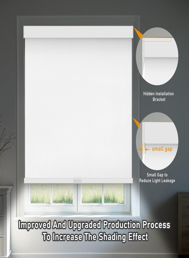 AOSKY Linen Roller Blinds Shades for Indoor Windows Pull Down Cordless Blackout Black Out Window Shade 34 Inch Blinds for Home White - Image 5